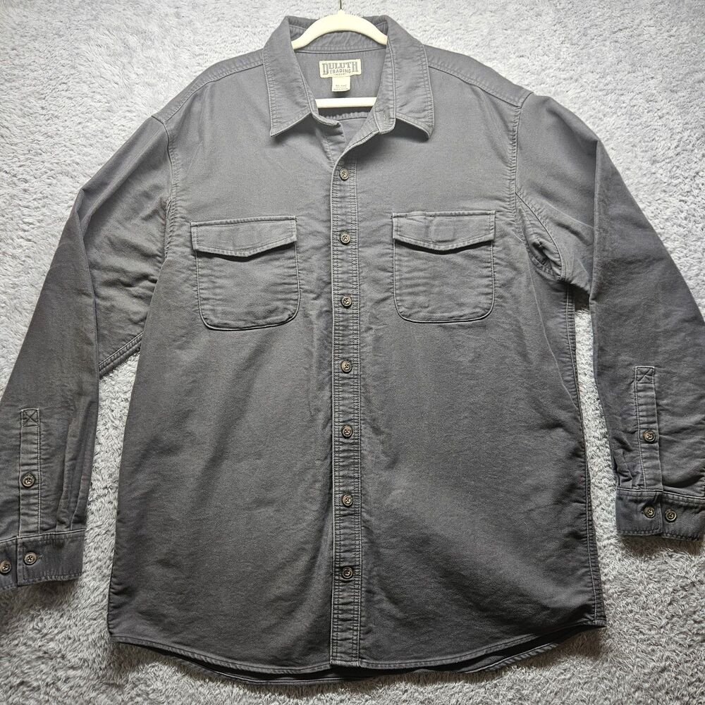 Duluth Trading Mens Gray Thick Cotton Shirt Size XL Tall Button Up Casual